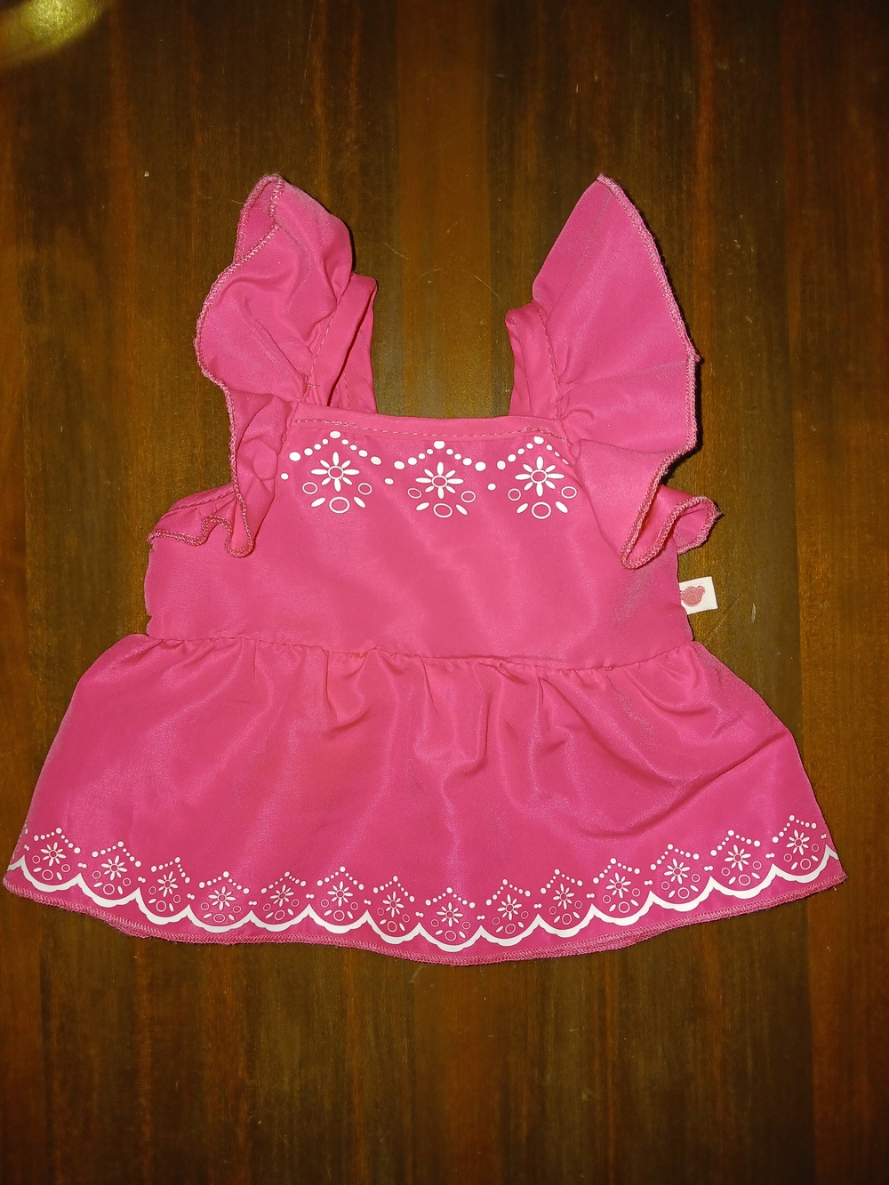 Build-A-Bear Pink Ruffled Dress with White Bohemian Boho Design